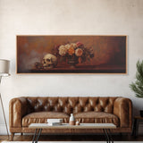 Gothic Flowers Still Life, Skull Painting Canvas Print, Goth Decor, Witchy Wall Art, Witchy Decor, Witchy Gift Idea, Dark Academia Art