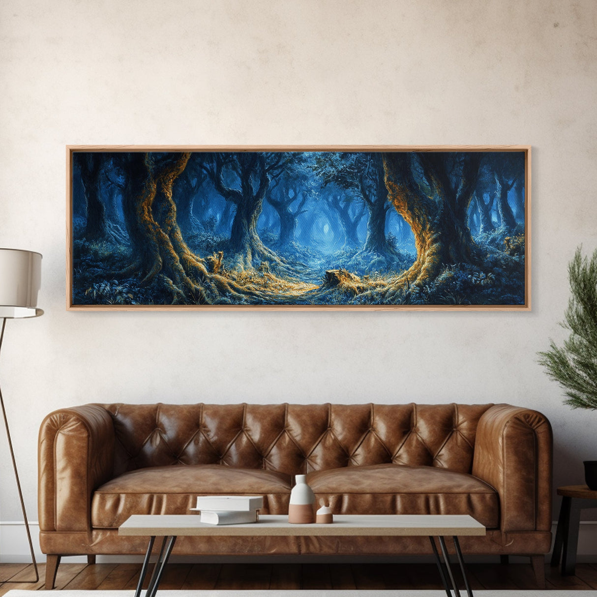 Tunnel of Trees Through a Fantasy Forest, Framed Canvas Print, Fantasy Wall Art, Mythical Fantasy Art, Autumn Fantasy Art, Surreal Fantasy Art