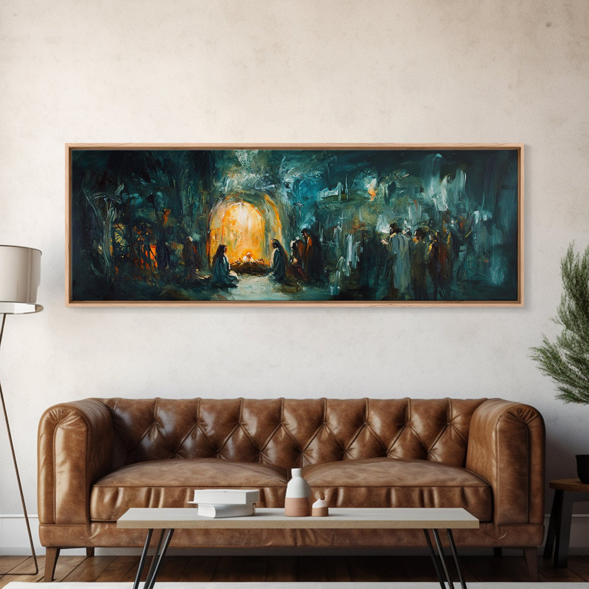 Horizontal Nativity Scene Painting Print, Framed Canvas Print, Nativity Art, Christmas Decor, Traditional Christmas Wall Art