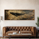 Panoramic Exra Wide Horizontal Whale Painting Print, Canvas Art, Nautical Home Decor, Wabi Sabi Whale Art, Whale Decor