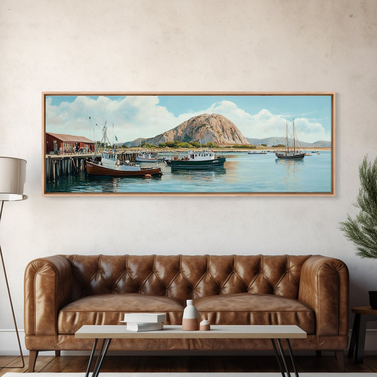 Morro Bay Panoramic Art, Nautical Landscape Painting, Canvas Print, Seascape Panoramic Painting, Seascape Landscape Wall Art Home Decor