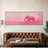 Preppy Pink Elephant Framed Canvas Print Ready To Hang Panoramic Wall Art Girl's Dorm Room Wall Art Ready To Hang