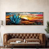 Mexicano Art - Blue Agave At Sunset - Framed Canvas Print - Agave Painting - Blue Agave - Chicano Wall Art - Mexican Art Agave Art