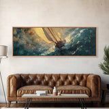 The Sailboat and the Storm Framed Canvas Print - Sailboat Painting - Nautical Decor - Hurricane Painting - Nautical Sailboat Landscape Painting
