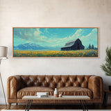 Old Barn In The Spring, Framed Canvas Print, Rustic Farmhouse Decor, Modern Farmhouse, Barn in Field of Wild Flowers, Farm House Art