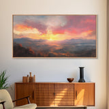 Sunset Over The Blue Ridge Mountains, Oil Painting Print, Framed Canvas Print, Landscapes of America Wall Art, American Landscape Painting