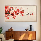 Maple Tree In The Fall Framed Canvas Print - Wabi Sabi Fall Painting - Minimalist Art - Fall Centerpiece - Above Mantle Art - Above Bed Art