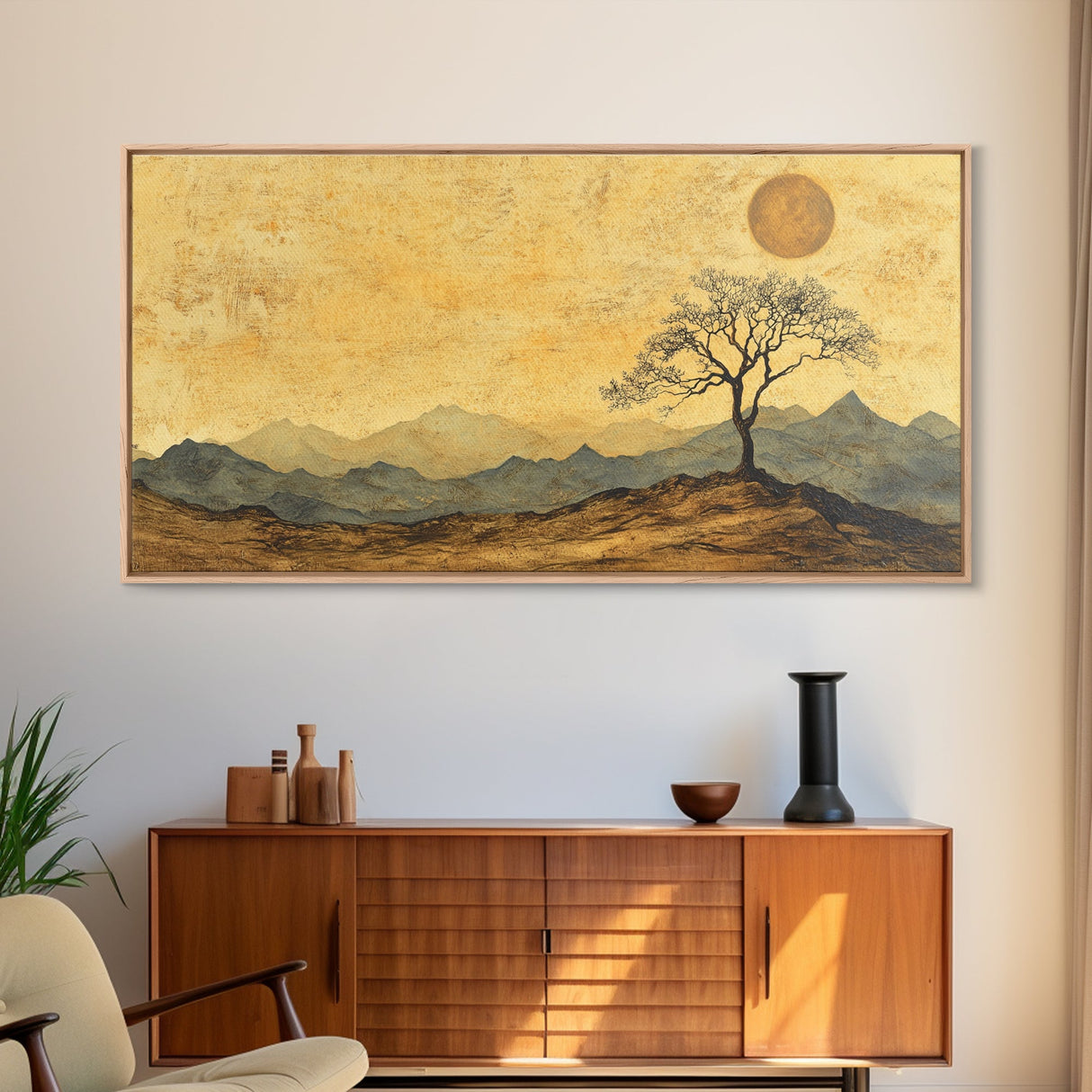 Wabi Sabi Landscape Painting Print - Framed Canvas - Vintage Landscape Painting