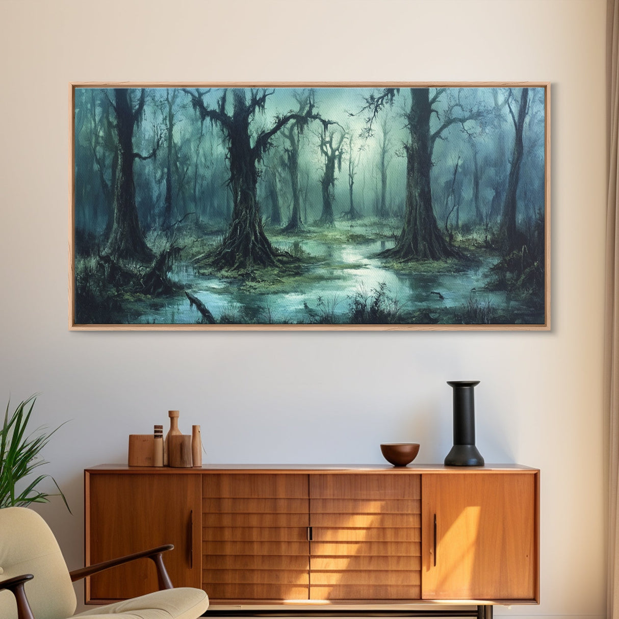 Victorian Swamp Painting Canvas print, Dark and Moody Victorian Gothic Wall Art, Mood Setting Living Room Wall Art, Dark Academia Art