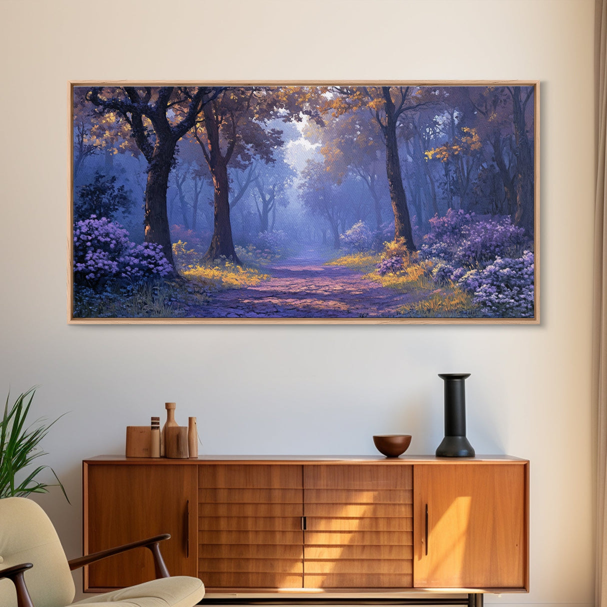 The Path Through The Forest, Framed Canvas Print, Fantasy Landscape Painting, Wood Framed Home Decor, Above Sofa Living Room Wall Art