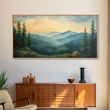 Minimalist Watercolor Painting Print of The Blue Ridge Mountains, Framed Canvas Print, Modern Landscape Painting