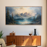 Foggy Mountain Forest Landscape Painting Print, Landscape On Canvas Ready Too Hang - Large Panoramic Canvas Wall Art Prints Landscape Art