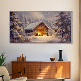 Nativity Scene Framed Canvas Print, Jesus in His Manger, Christmas Wall Art, Christmas Centerpiece Art, Nativity Oil Painting