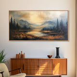 Foggy Mountain Forest Landscape Print, Ready To Hang - Large Panoramic Canvas Wall Art With Frame - Landscape Oil Painting For Living Room