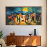 Christmas Nativity Scene Art Print - Framed WalL Art Canvas Print - Mary, Joseph and Baby Jesus in Bethlehem Abstract Oil Painting Print