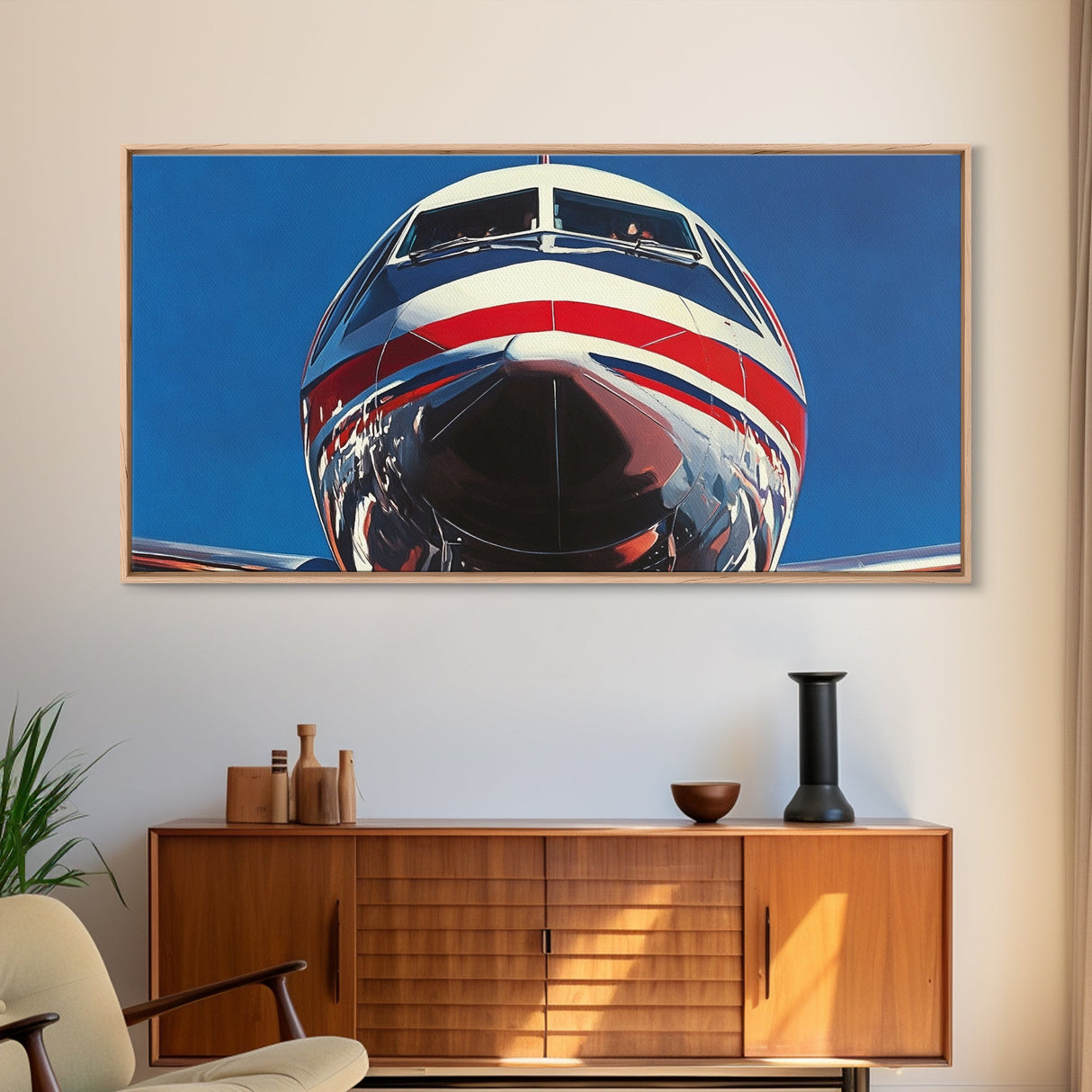 Oil Painting Print of a Jet, Framed Canvas Print, Airplane Wall Art, Airliner Painting