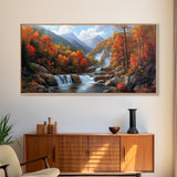 Waterfall In The Forest, Framed Canvas Print, Ready To Hang Art, Wood Frame, Landscape Oil Painting, Mountain Painting, Forest Painting