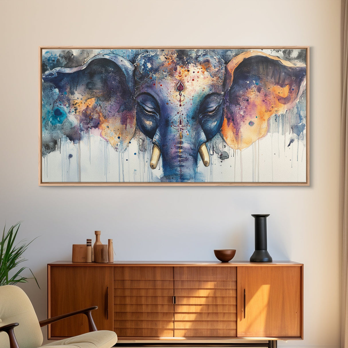 Ganesh Wall Art - Framed Canvas Print - Indian Wall Art - Ready To Hang - Hindu Wall Art - Hindu Painting - Ganesh Painting
