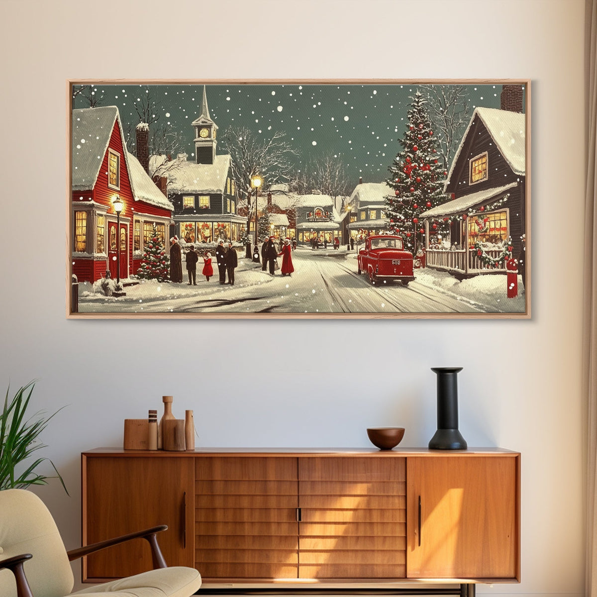 Funky Christmas Village Wall Art Oil Painting Print, Christmas home Decor, Christmas Art, Ready To Hang Painting, Christmas Painting