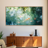 Koi Fish Swimming In a River Framed Canvas Print - Minimalist Art Wabi Sabi Style Home Decor