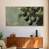 Figs On The Branch - Framed Canvas Print - Fig Painting - Fig Original Oil Painting Small Fruit Still Life Colorful Wall Art Hand Made Ready To hang