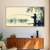 Watercolor Painting Print of a Fisherman - Elegant Japanese Style Artwork - Framed Canvas Print Ready to Hang - Coastal Wall Art - Fishing Gift