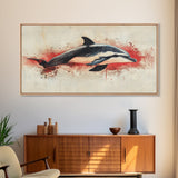 Wabi Sabi Waves and Dolphin Canvas Print, Entryway Decor, Cute Dolphin Wall Hangings for Bathroom Decor, Sea Life Wall Art, Dolphin Painting