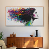 She Has Rainbow Waves in Her Flowing Hair - Portrait of a Woman - Framed Canvas Print - Pop Art - Loft Decor - Statement Piece Art