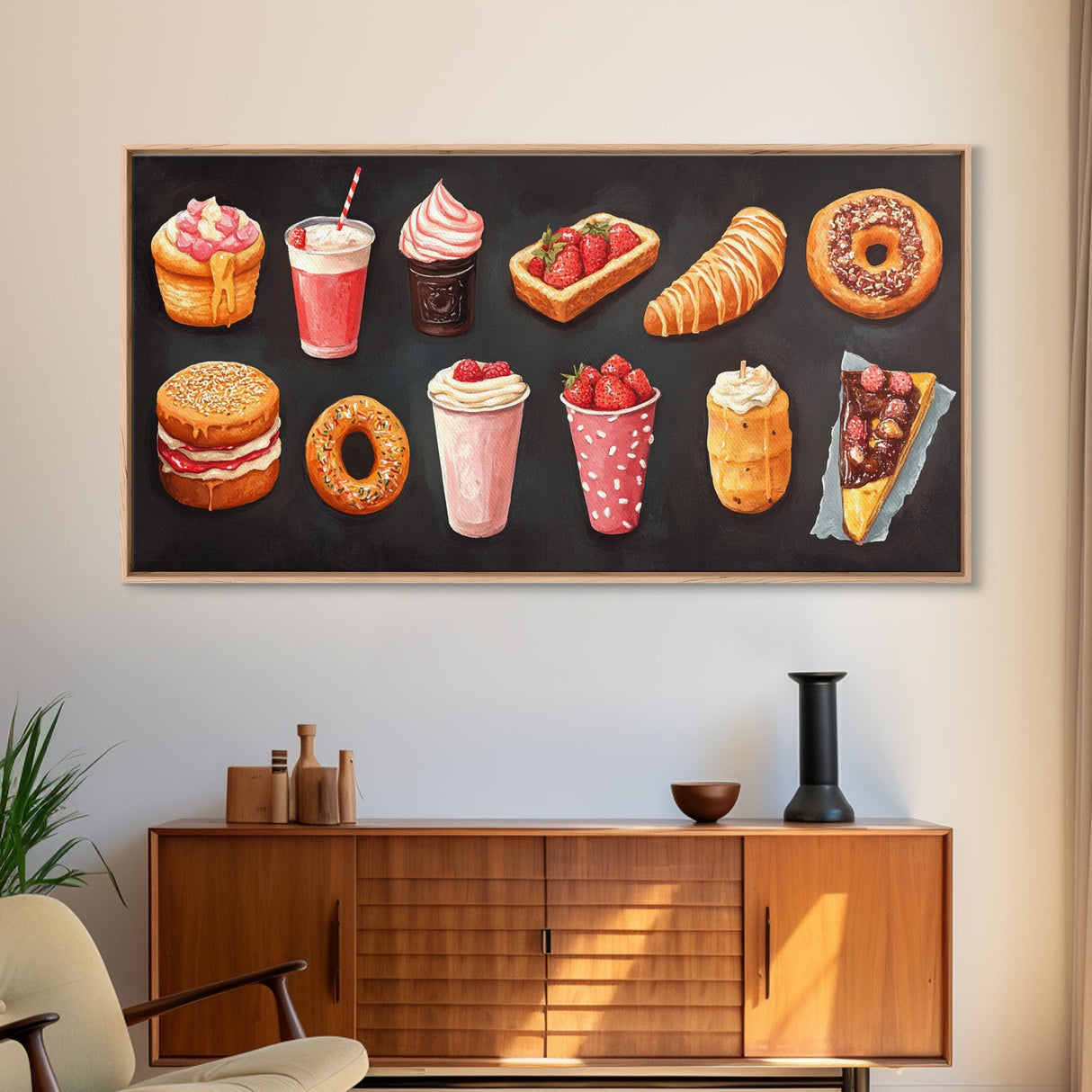 Retro Kitchen Wall Art Canvas Print, Oil Painting Of Desserts, Kitsch Home Decor, Dining Room Art, Restaurant Wall Art, Decor for Restaurant