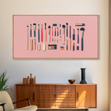 Makeup Brushes Framed Canvas Print - Makeup Wall Art - Preppy Dorm Room Decor