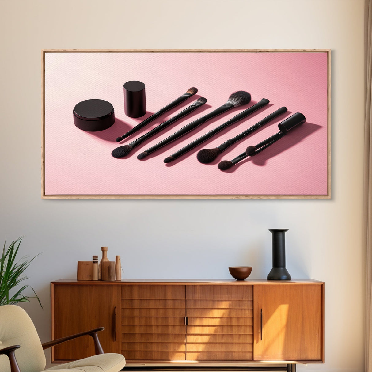 Makeup Brushes Framed Canvas Print - Makeup Wall Art - Preppy Dorm Room Decor - Makeup Painting