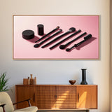 Makeup Brushes Framed Canvas Print - Makeup Wall Art - Preppy Dorm Room Decor - Makeup Painting