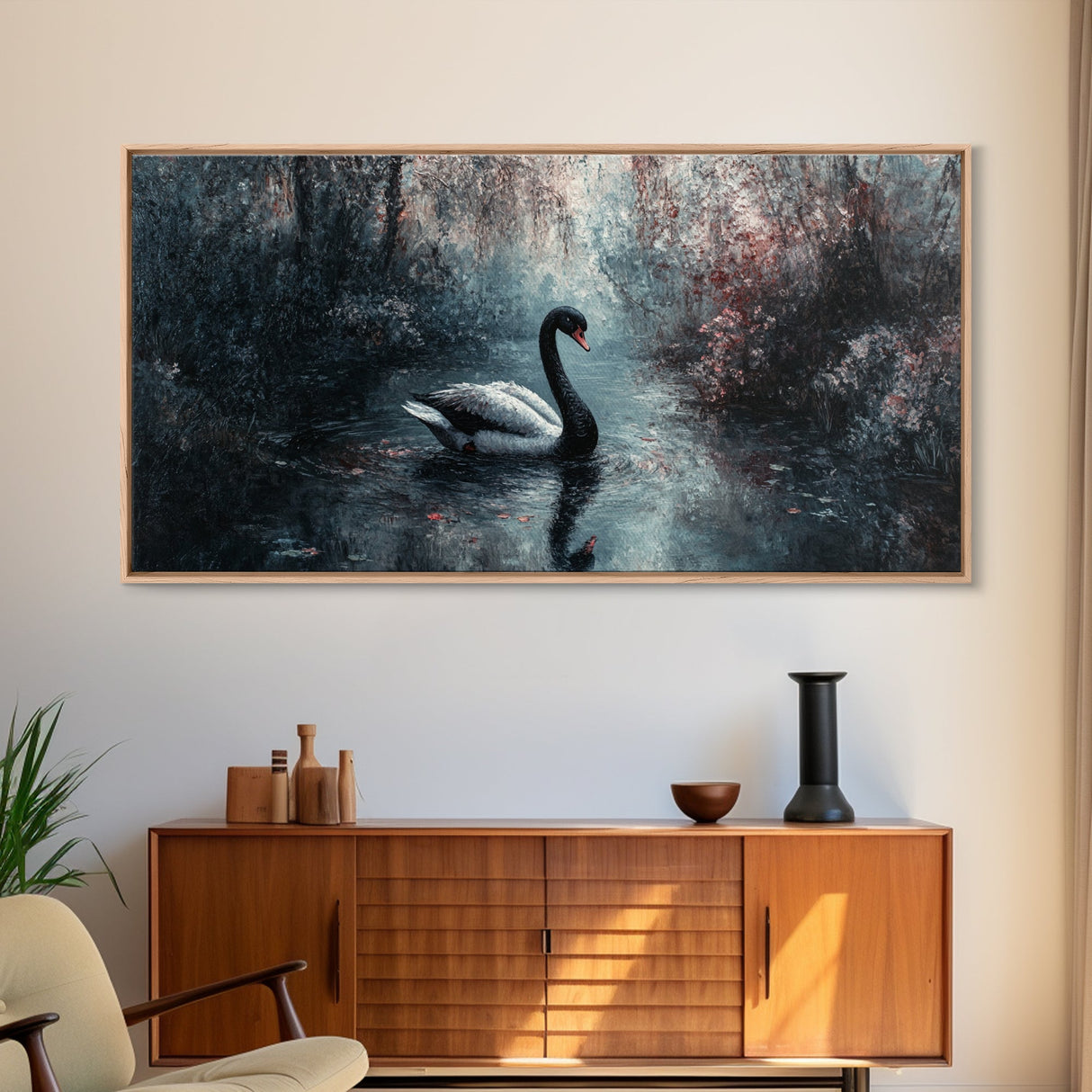 Dark Academia Oil Painting Print of a Black Swan - Gothic Decor - Living Room Decor - Above Sofa Gothic Art - Halloween Decor