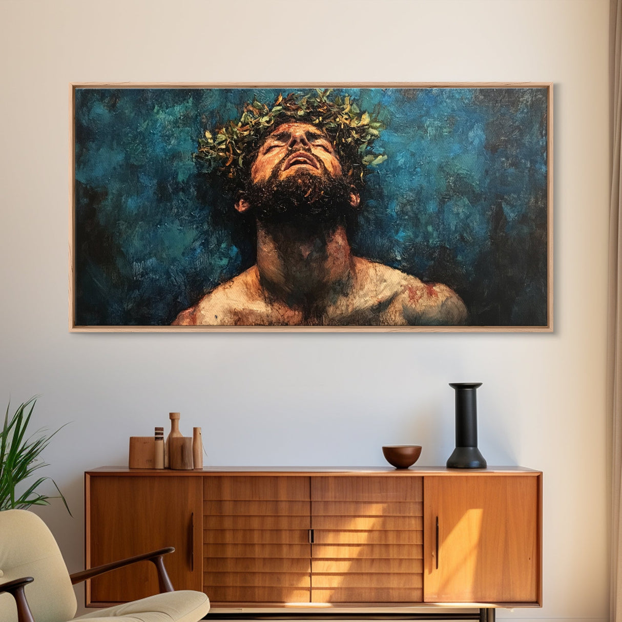Premium Canvas Jesus Christ Portrait, Canvas Print, Crown of Thorns, Horizontal Wall Art, Christianity Art, Framed Canvas Work, Faith Love Art