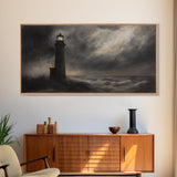 Moody Lighthouse Painting Print, Nautical Home Decor, Lighthouse Oil Painting Canvas Print, Dark and Moody Home Decor