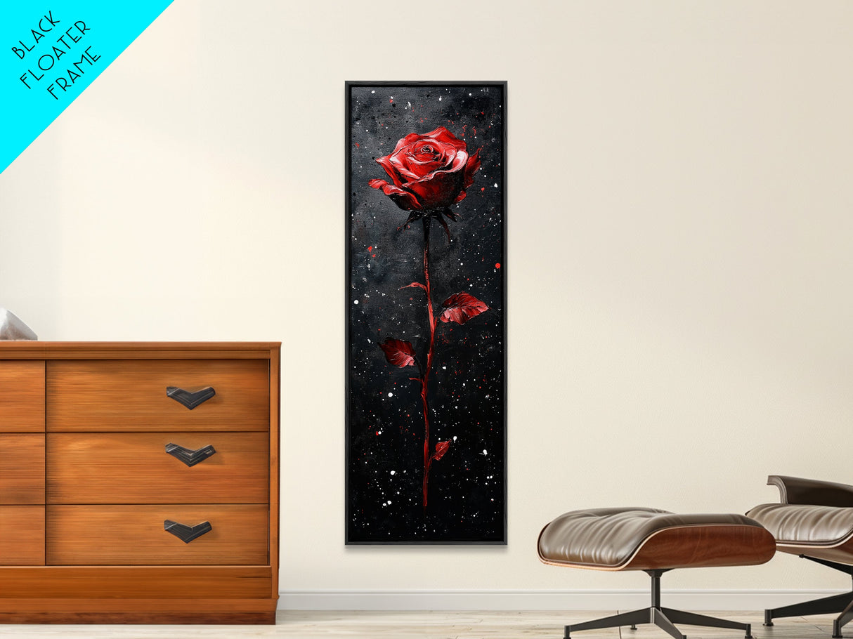 Red Rose Painting Framed Canvas Print, Gothic Art Dark Romance Painting, Tall Skinny Art Bedroom Decor, Moody Art Christmas