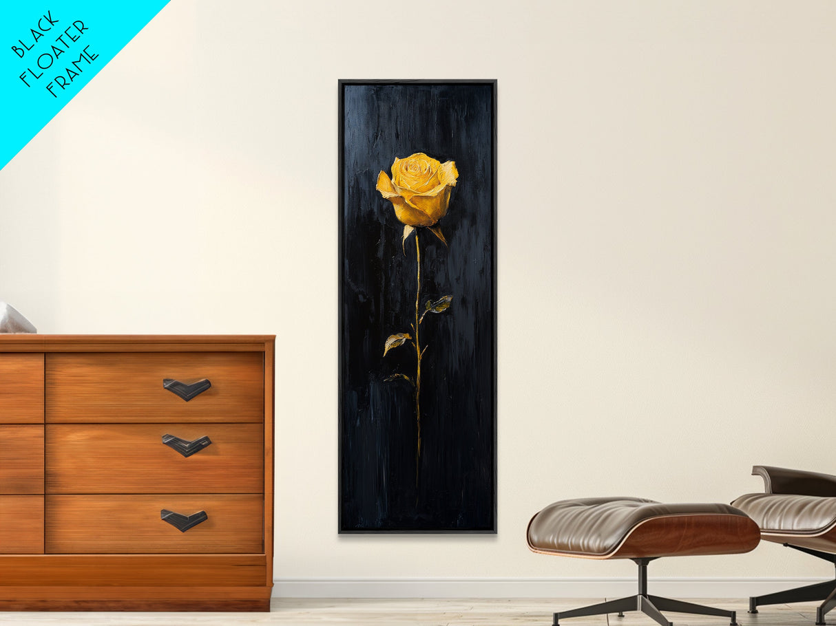 Golden Rose Painting Framed Canvas Print Elegant Art Nouveau Flower Decor, Rose Painting, Yellow Flower Canvas, Living Room Botanical Prints