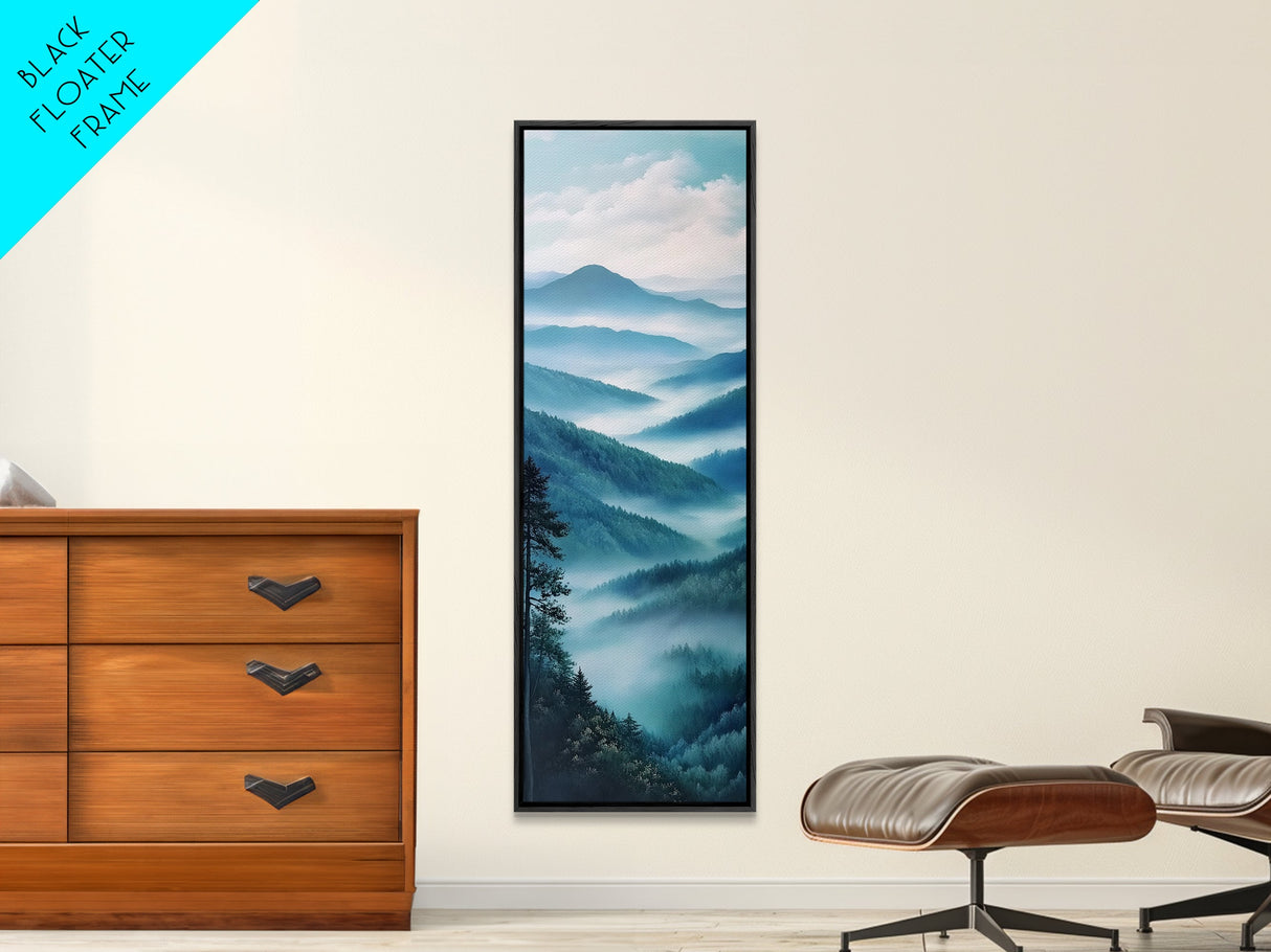 Smoky Mountain View Framed Canvas Print Serene Nature Landscape Art, Southwest Wall Art, Blue and Green Wall Art, Bedroom Art, Above Couch Decor