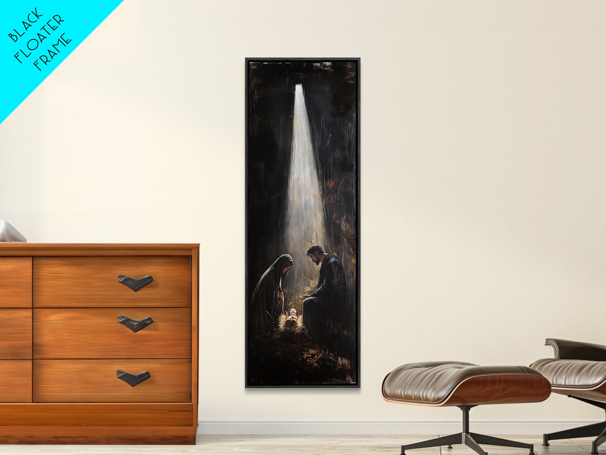 Tall Skinny Nativity Painting Canvas Print, Christmas Wall Art, Christmas Decor, Nativity Oil Painting, Jesues In His Manger