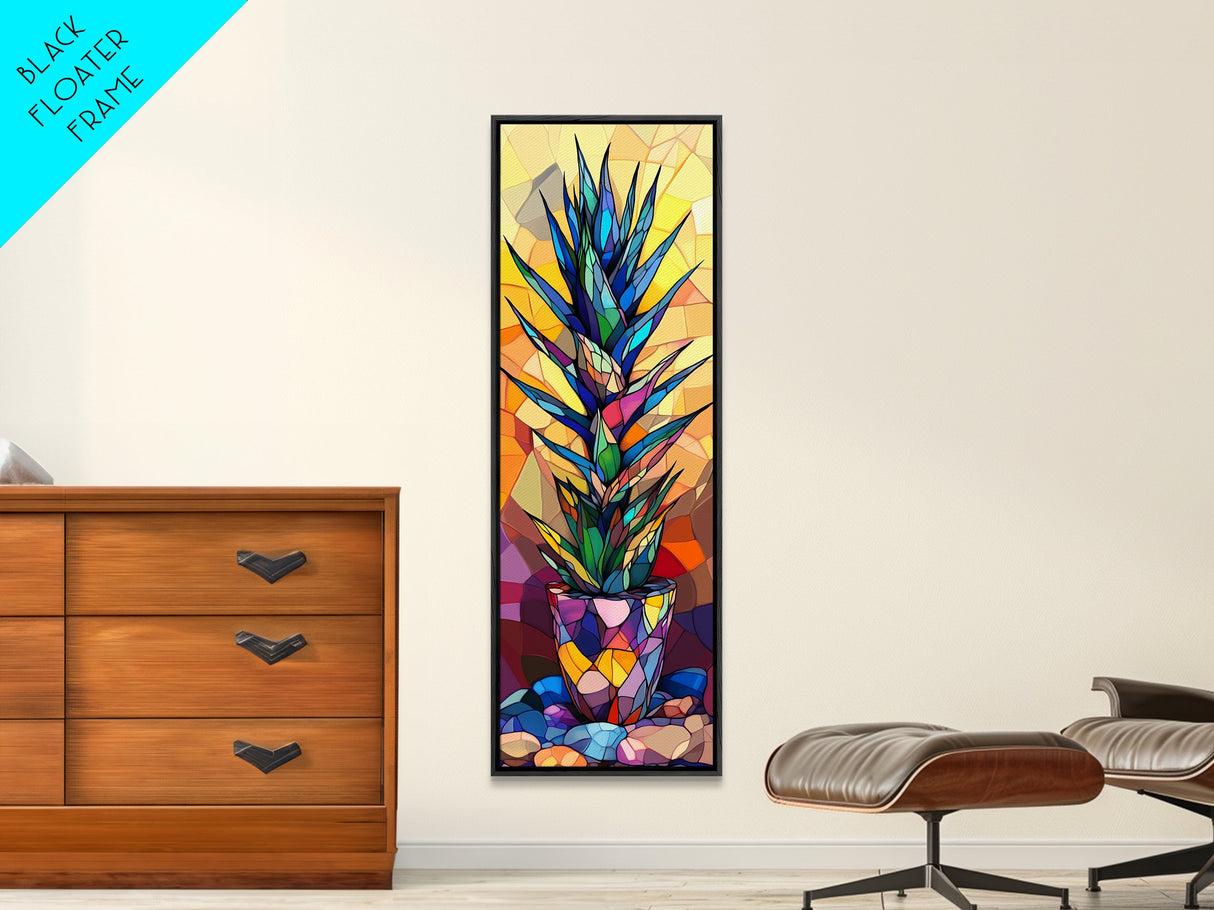Stained Glass Style Agave Canvas Print Mosaic Wall Art Colorful Botanical Prints Modern Decor Unique Kitchen Wall Art