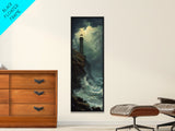 Nautical Landscape Painting Canvas Print, The Light House, Lighthouse Painting, Seascape Painting, Accent Piece, Tall Narrow Art, Skinny Art