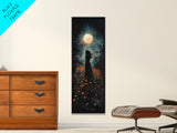 Moonlight silhouette painting mysterious framed canvas print, dark romance art, moonlit field wall decor, spiritual night scene art
