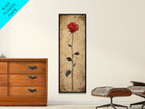 Framed Canvas Print of Elegant Red Rose, Botanical Art, Rustic Wall Art, Gift Idea, Minimalist Nature Art, Above Bed Wall Art