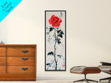 Canvas Print of Asian Style Red Rose, Art Nouveau Print, Botanical Art, Above Sofa Decor, Elegant Home Decor, Floral Wall Art