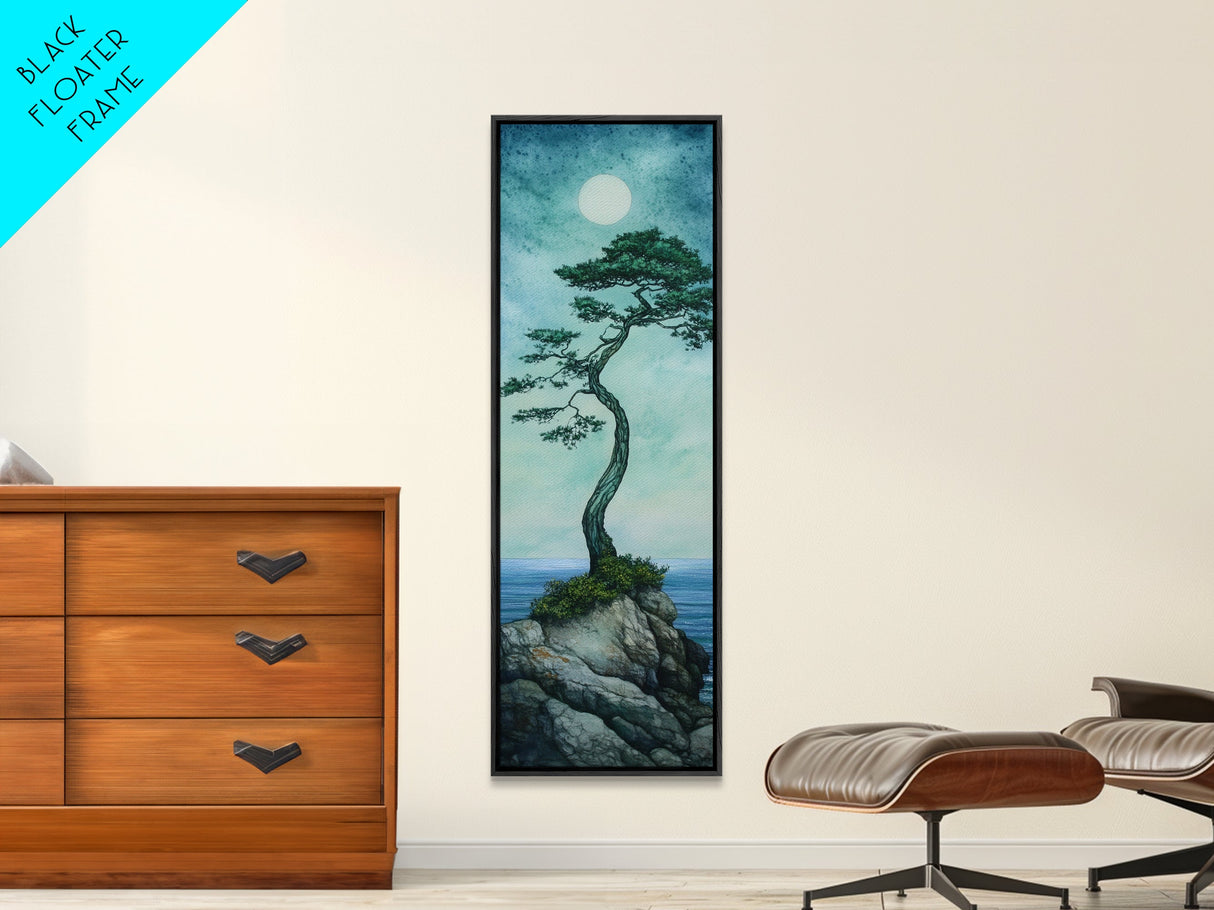 Framed Canvas Print Nautical Decor Moon Oil Painting Calm Blue Tones Above Bed Wall Art Nautical Art Coastal Decor Bedroom Wall Accent