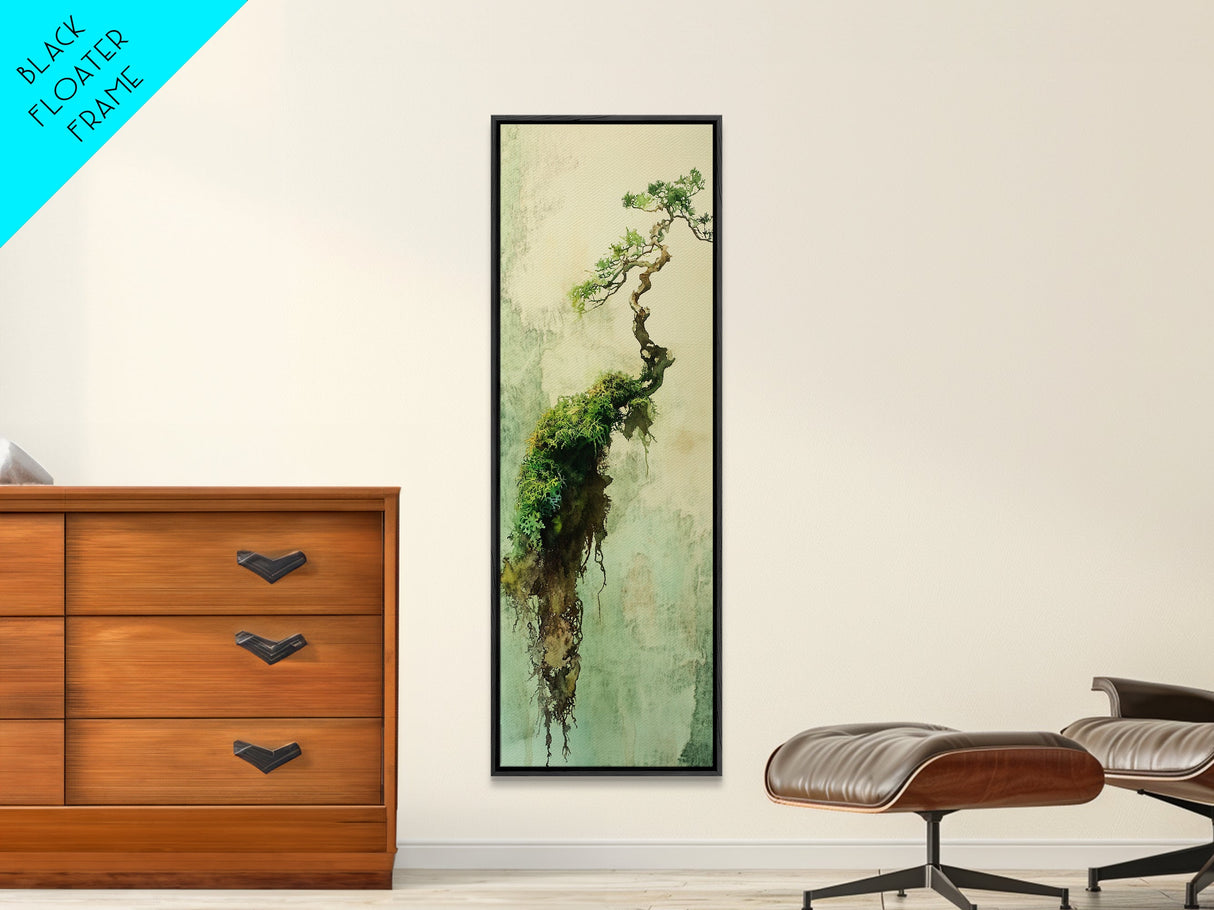 Framed Canvas Print Wabi Sabi Botanical Art Mossy Tree Artwork Unique Nature Decor Tall Skinny Art Wabi Sabi Wall Art Living Room Accent