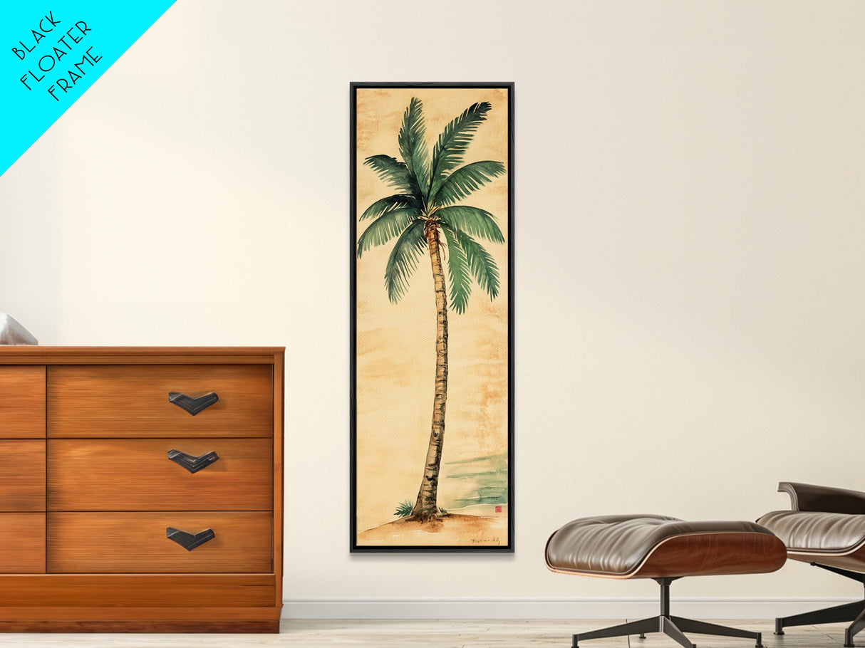 Framed Canvas Print Tall Skinny Palm Tree Art Nautical Coastal Decor, Beach-Inspired Tropical Wall Art, Guest Room Art, Gift Idea Her