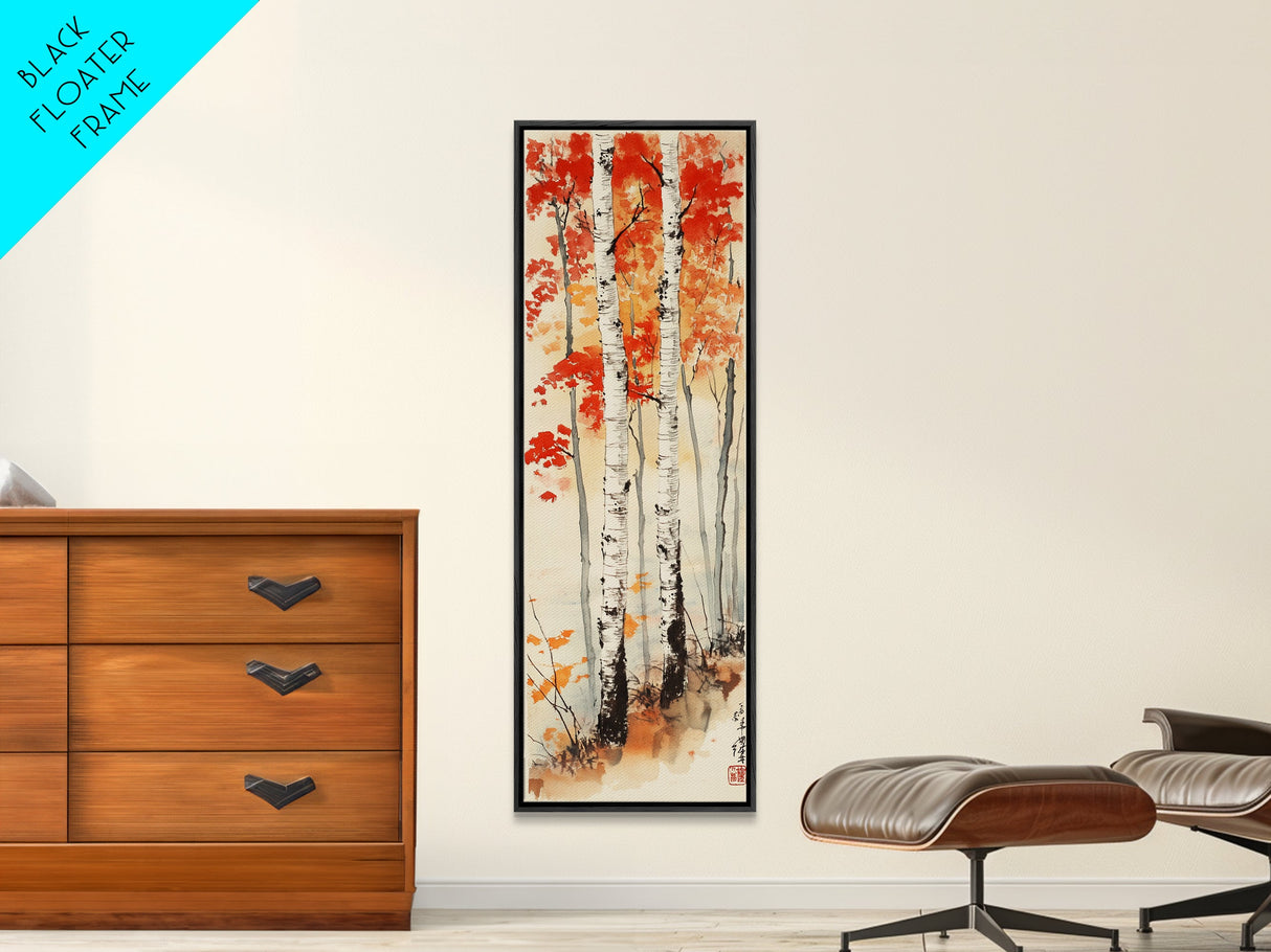 Canvas Print Japanese Birch Trees in Autumn, Traditional Wabi Sabi Art, Rustic Decor Above Bed Wall Art, Cozy Fall Living Room Decor