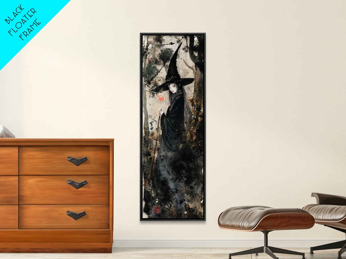 Enchanting Witch in Red Accents Painting - Framed Canvas Print for Gothic Wall Art, Witchy Decor, Halloween Gothic Art, Unique Wall Decor