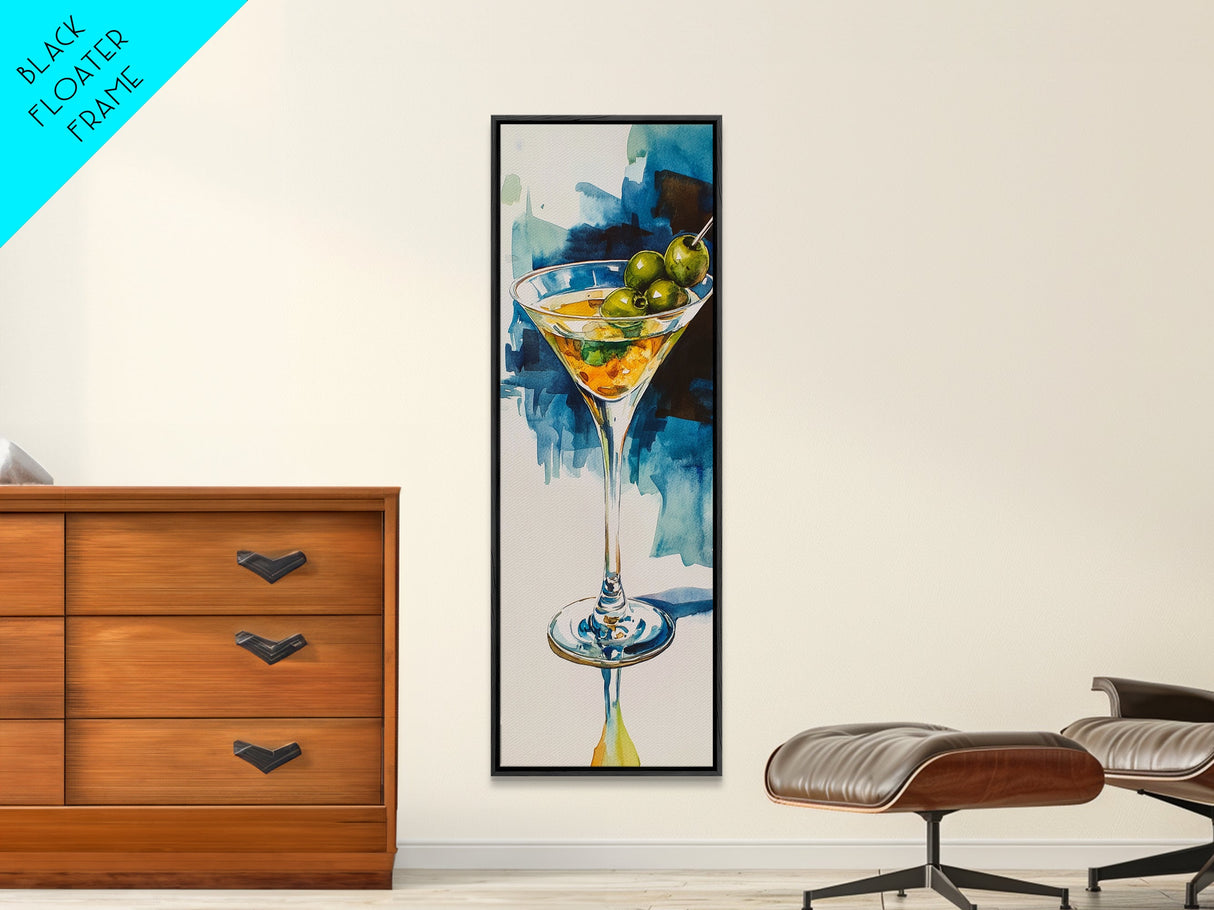 Martini Glass with Bold Blues, Watercolor Cocktail Art, Moody Martini Wall Art Canvas Print, Espresso Martini Wall Art, Modern Decor
